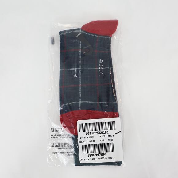 J.Crew Men's Critter Plaid Holiday Socks One Size NWT - Picture 2 of 3